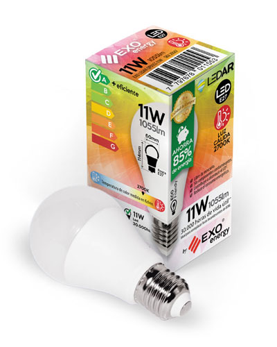 Bulbo led de 11W, equivalente a 75W. Disponible en 3000k, luz cálida y 6000k, luz día